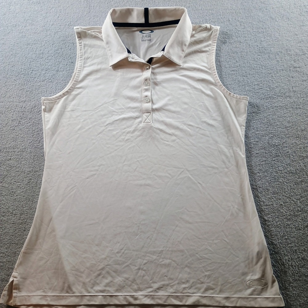 Oakley Women Sleeveless Polo Shirt Cream Medium Golf Performance Top